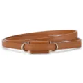 Stylish thin brown PU leather belt with elegant gold metal buckle for women daily wear. - Length 105 Width 1cm / Camel