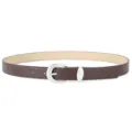 Classic brown women's leather belt with stylish silver buckle, casual versatile dress accessory. - Dark Coffee
