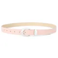 Pink leather belt for women with silver metal buckle, stylish casual daily wear accessory. - Pink