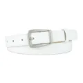 Women's white PU leather belt with silver pin buckle, elegant accessory for dress and jeans. - White
