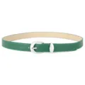 Green women leather belt with silver metal buckle, casual stylish waist belt for jeans. - Green