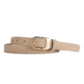 Women's thin casual belt, elegant khaki faux leather with a chic gold buckle, ideal for jeans. - Khaki