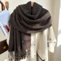 Sciarpa invernale a quadri stile cashmere con frange, morbido scialle caldo da donna - Caffè Quadri Fini