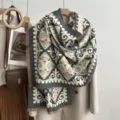 Calda sciarpa in finto cashmere con motivo geometrico e frange eleganti per inverno. - Grigio Ruyi Rombo