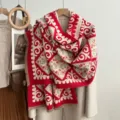 Sciarpa invernale spessa effetto cashmere da donna, elegante scialle reversibile rosso e beige. - Rosso Ruyi Rombo