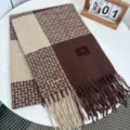 Sciarpa invernale a quadri da donna, calda sciarpa in maglia spessa con dettagli di frange. - Quadri Riso Caffè