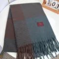 Elegante sciarpa invernale a quadri con frange, calda e morbida sciarpa in maglia da donna. - Quadri Blu Caffè