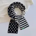 Elegante sciarpa in maglia a pois e righe nero e bianco da donna moda inverno calda. - Bianco e nero