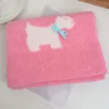 Pink knitted scarf for women winter cute warm woolen neck warmer with blue bow decoration - Mischievous Dog / Pink