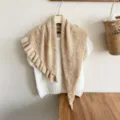 Scialle in maglia con volant accogliente per donne, mantella maglione casual ampia, autunno inverno. - Colore avena