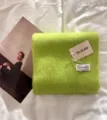 Lime green knit scarf, soft warm long fleece winter accessory for women. Detail view. - Cyan Green