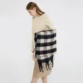 Elegante sciarpa a quadri in mohair con frange, calda sciarpa invernale per tutti. - Quadri Nero Beige