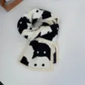 Sciarpa in maglia con motivo a gatto bianco e nero, bordo soffice, scaldacollo corto invernale. - Gatti impilabili / Bianco e nero