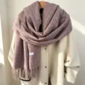 Cozy retro plaid winter scarf with chic fringe detail, warm thick material for women daily wear. - Purple Khaki Fine Plaid