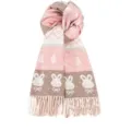 Comoda sciarpa invernale in maglia con grazioso motivo a coniglietto e frange, calda morbida - Coniglio Argyle / Rosa