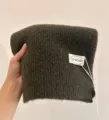 Detailed view of a soft dark green knitted winter scarf, showing cozy texture and warm fabric. - Army Green