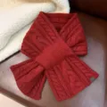 Sciarpa incrociata in maglia treccia rossa inverno misto lana caldo scaldacollo moda donna - Borgogna