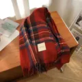 Écharpe à carreaux classique style japonais imitation cachemire pour femme automne. - 185cm / Rouge