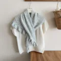 Ruffled knit wool shawl women's lazy style loose versatile cape cardigan for autumn winter - Light Gray