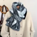 Cozy black grey argyle mohair scarf, fluffy warm winter knitted winter neck wrap shawl. - Gray Diamond Grid