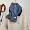 Retro striped knitted scarf for women and men, cozy autumn winter warm neck warmer accessory. - Blue Fine Stripe