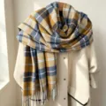 Sciarpa a quadri stile coreano donna uomo, morbida calda frangia inverno scialle. - Plaid Giallo Blu