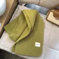 Ingwergelber Strickschal aus Wolle, weicher und warmer Winterschal fuer Damenmode. - Obstgrün