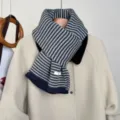 Sciarpa in maglia a righe retrò marrone e blu, morbida sciarpa invernale calda per donna e uomo. - Blu Marrone Strisce Sottili