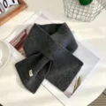 Solid color cross knit scarf for women, cozy winter warm fashion Korean style winter scarf. - Dark Gray