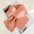 Women solid color cross knit scarf winter warm stylish cozy soft pink neck warmer - Sakura Pink
