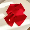 Red knitted cross scarf for women, winter warm woolen short scarf, stylish solid color variant. - Red