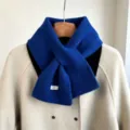 Women solid color cross knit scarf autumn winter fashion warm thick cozy stylish soft neck warmer - Sapphire Blue