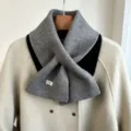 Versatile solid color cross knit scarf for women, warm winter fashion casual accessory. - Medium Grey