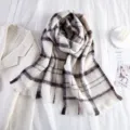Sciarpa a quadri in mohair stile coreano autunno inverno calda spessa lunga da donna - Griglia Bianca
