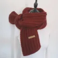 Burgundy knitted winter scarf for women and men, cozy woolen warm neck warmer with tag. - Wine Red