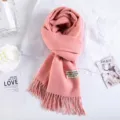Thickened double-sided imitation cashmere winter scarf for women, cozy warm tassel shawl. - Korean Pink