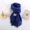 Thick double-sided faux cashmere scarf, winter warm mid-long solid color tassel shawl - Navy Blue