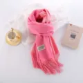 Pink cashmere feel winter scarf detail, soft warm fringed solid color cozy wrap neck scarf. - Bright Pink