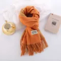 Thickened double-sided imitation cashmere scarf, warm winter long fringe shawl detail view. - Hermes Orange