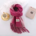 Thickened double-sided cashmere feel scarf with tassels for winter warmth and cozy daily wear. - Rose Red Rice