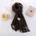 Thickened double-sided imitation cashmere scarf winter warm solid color tassel design - Sauce Coffee