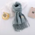 Thickened double-sided imitation cashmere winter scarf for women, warm and versatile blue shawl. - Water Rice Green