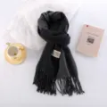 Thick double-sided imitation cashmere scarf detail, solid color winter warm wrap. - 2# Black and Grey