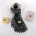 Sciarpa spessa effetto cashmere bifacciale, sciarpa invernale calda ed elegante tinta unita - 4# Nero Beige
