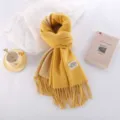 Thickened double-sided imitation cashmere scarf for women winter warm solid color long shawl - Goose Yellow Rice