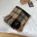 Sciarpa invernale a quadri blu in mohair da donna, calda spessa con frange alla moda. - Caffè Nero