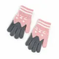 Kids winter knit gloves cute cat pattern pink grey split finger thermal warm gloves for boys girls - 1 Pair/Pack / Dusty Pink