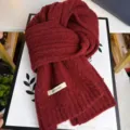 Red double-sided knitted scarf for women, cozy winter warm fashion neck warmer gift. - Burgundy