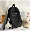 Sac à dos brodé simple style coréen pour femmes grand sac d'école étudiant mignon et pratique - Grand (Avec Pendentif) / Noir