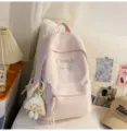 Sac à dos d'école en toile décontracté rose pour femmes, grand sac esthétique doux. - Grand (Avec Pendentif) / Rose